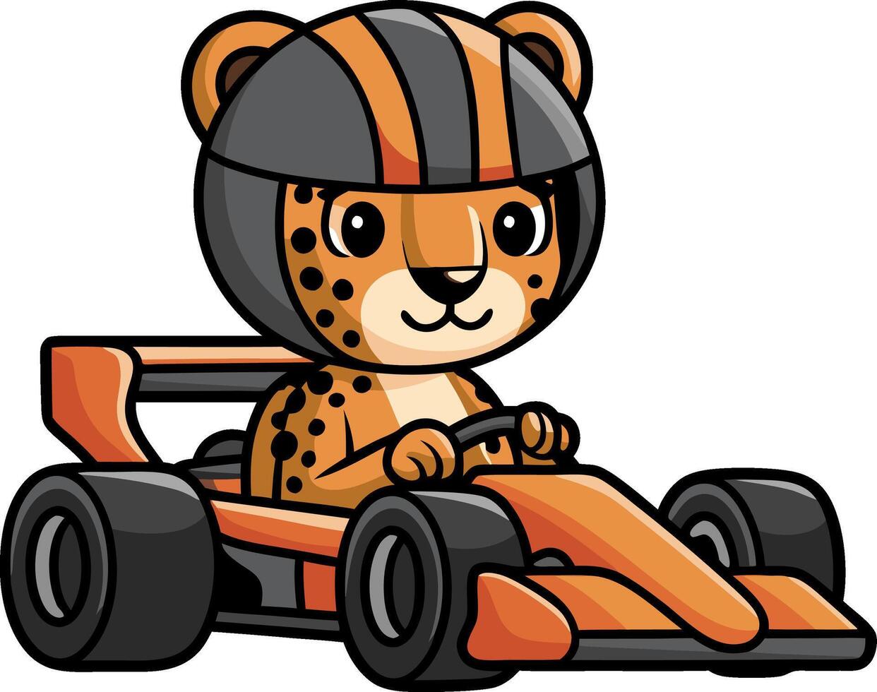 Cartoon Cheetah Racing Go-Kart Illustration for Kids vector
