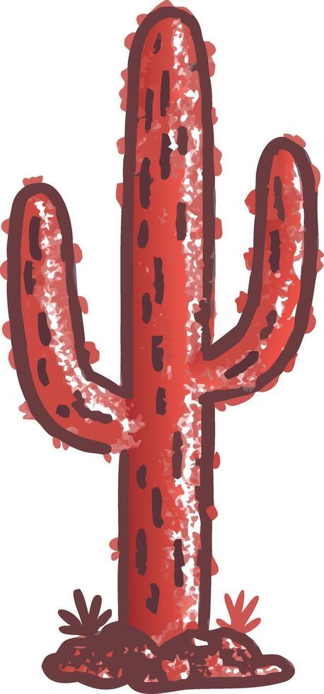 Vibrant Red Cactus Illustration Desert Botanical Art vector