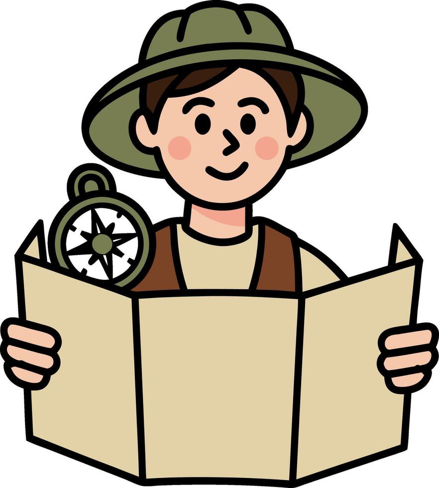 Adventurer Hat Map Compass Young Explorer Illustration vector