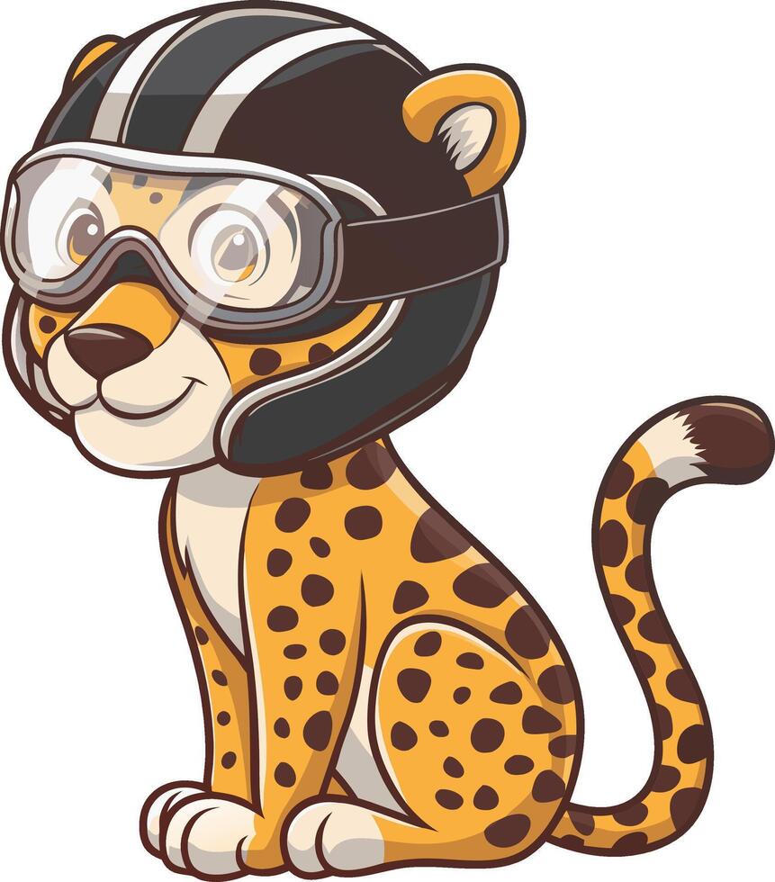 Cartoon Cheetah Wearing Helmet and Goggles Motorcycle Adventure vector