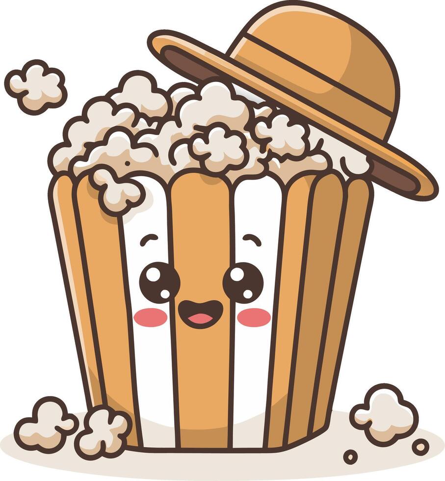 Adorable Popcorn Character Wearing Hat for Cute Snack Themed Designs vector