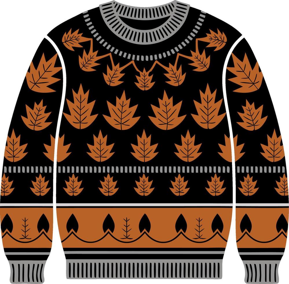 Autumn Leaf Pattern Sweater Design for Seasonal Fashion Projects vector