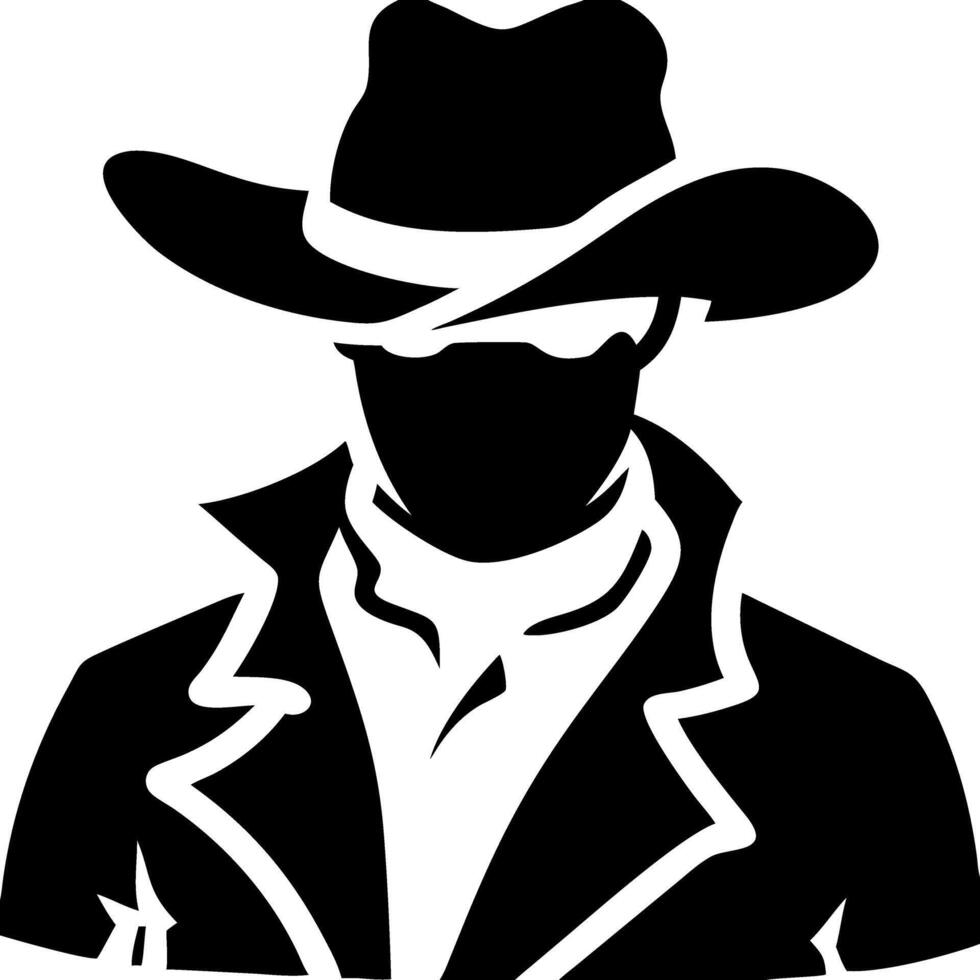 Mysterious Cowboy Silhouette with Hat and Trench Coat Illustration vector