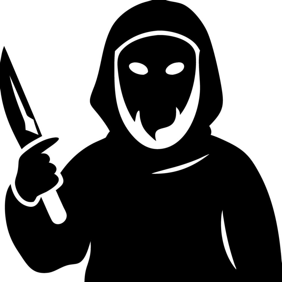 Mysterious Hooded Figure with Knife Silhouette Art for Halloween Themes vector