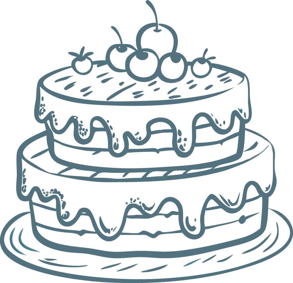 Delicious Two Tier Cake with Icing and Cherries Illustration vector