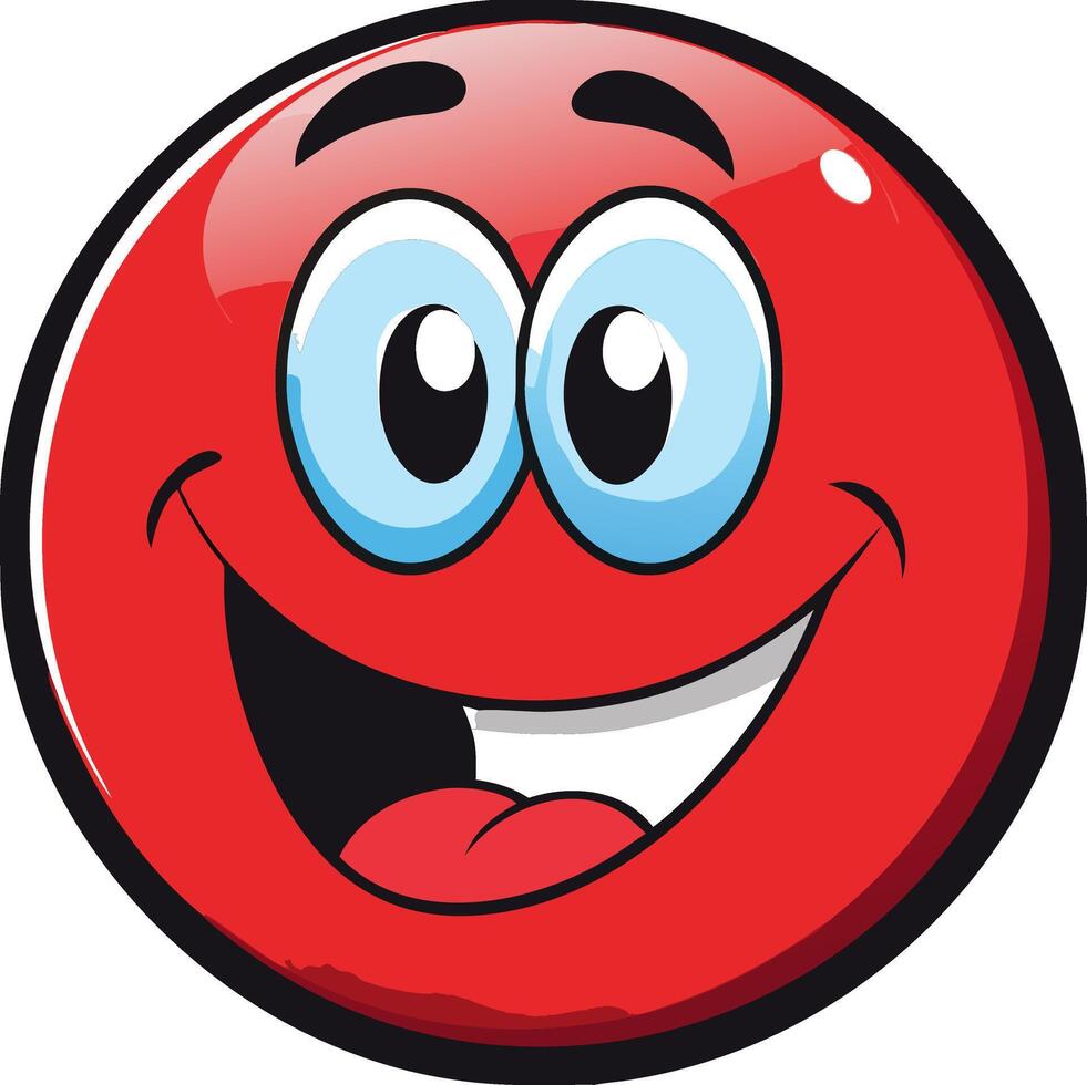 Happy Red Cartoon Smiley Face with Big Eyes and Smile vector