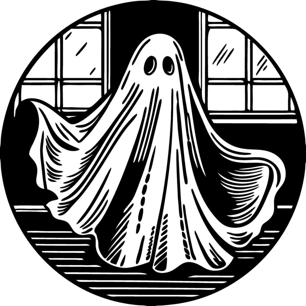 Ghostly Figure in Haunted House Illustration for Halloween Decoration vector