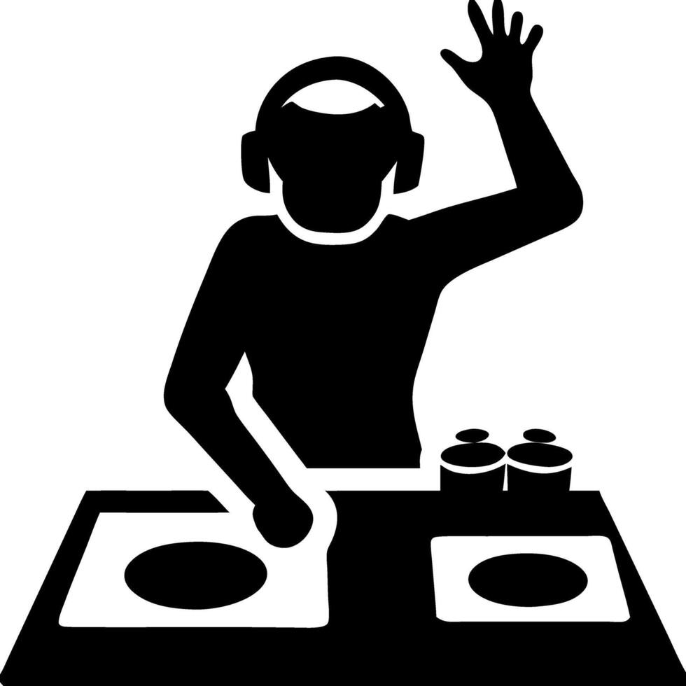 DJ Mixing Music Silhouette with Headphones and Turntables for Party Events vector