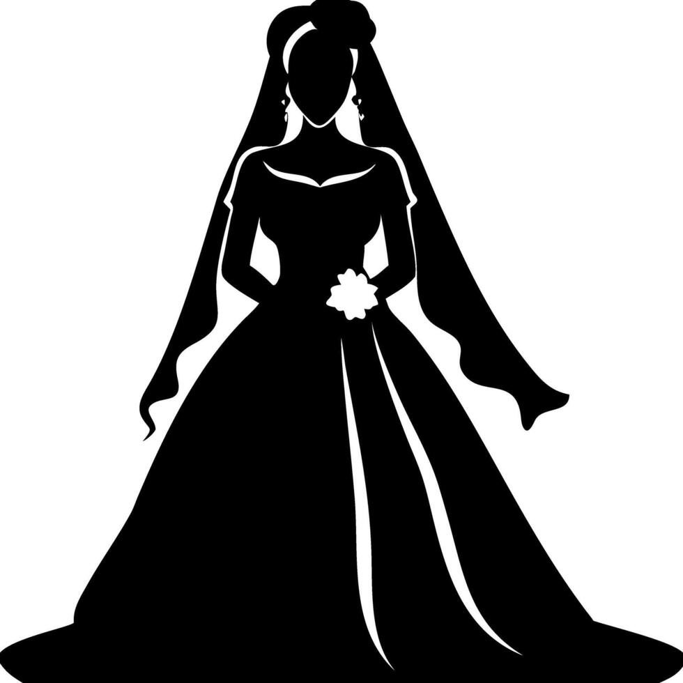Elegant Bride Silhouette in Wedding Dress with Flowing Veil Illustration vector