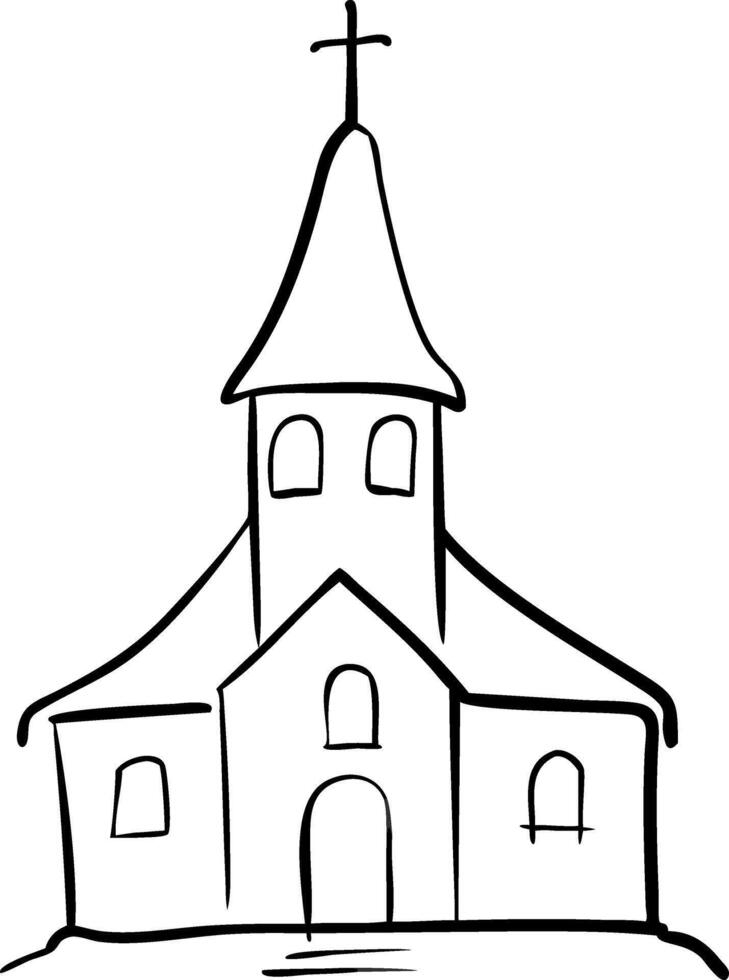 Hand Drawn Church Outline Sketch Illustration for Religious Design Projects vector