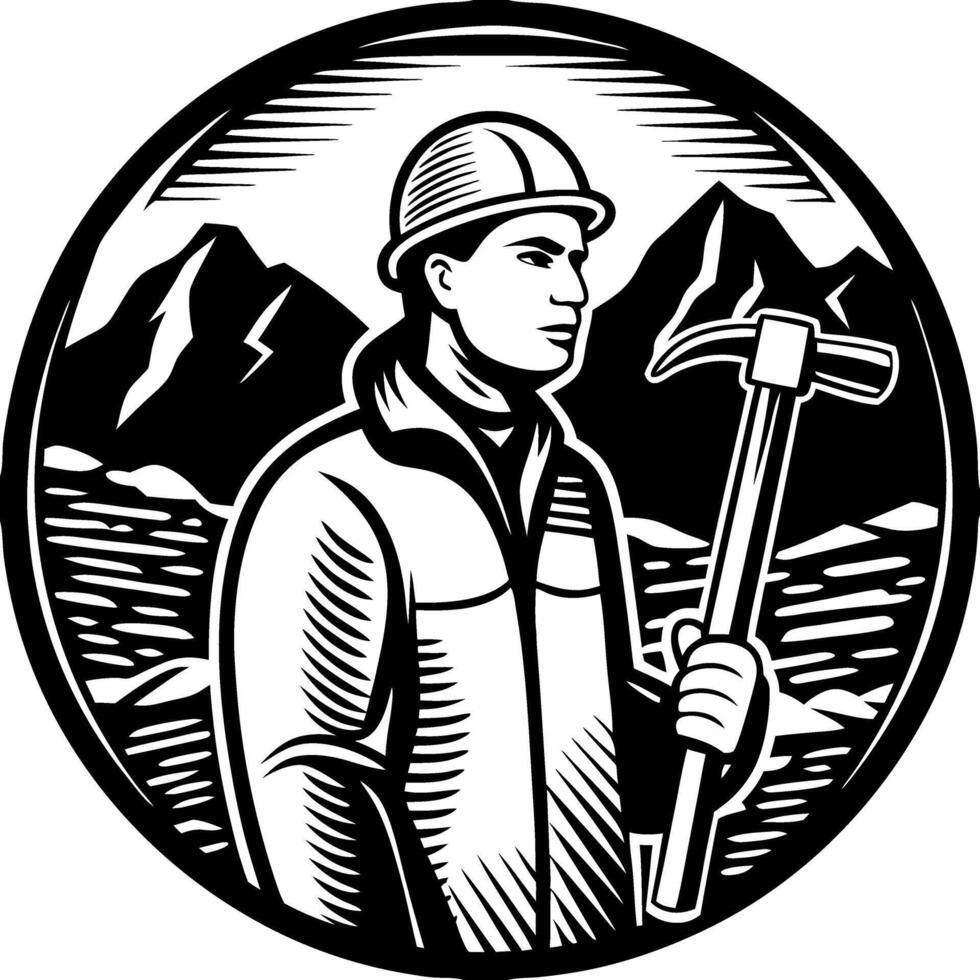 Geologist with Pickaxe Mountain Exploration Vintage Illustration vector