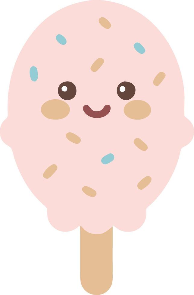 Cute Kawaii Ice Cream with Sprinkles and Smiling Face Illustration vector