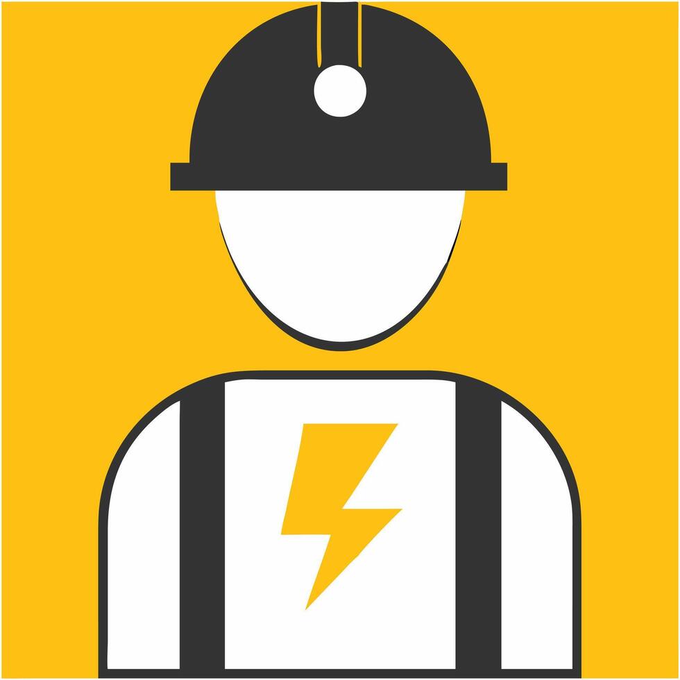 Electrician Worker with Hard Hat and Lightning Bolt Symbol Illustration vector