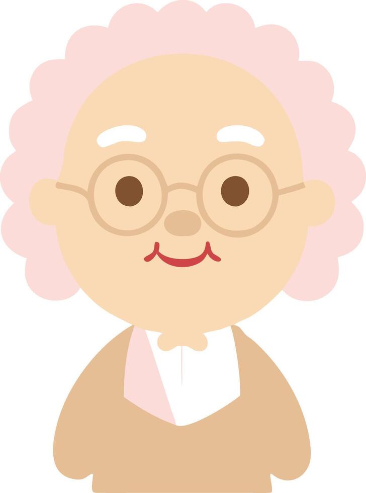 Cute Elderly Woman Cartoon Character with Glasses and Curly Hair vector