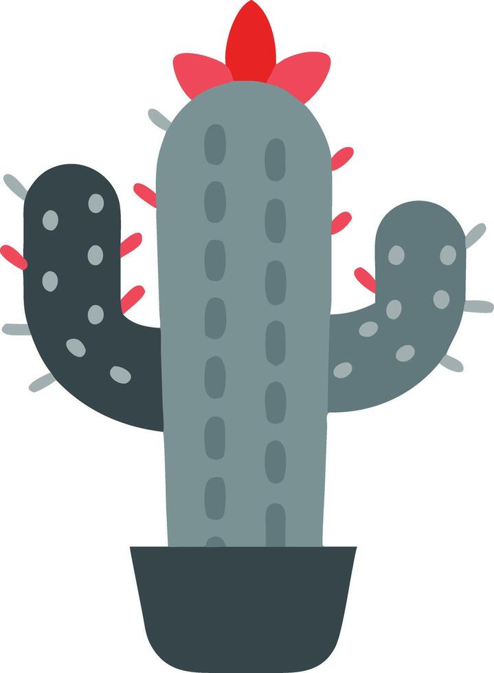 Colorful Cactus Plant with Red Flower in Pot Illustration vector