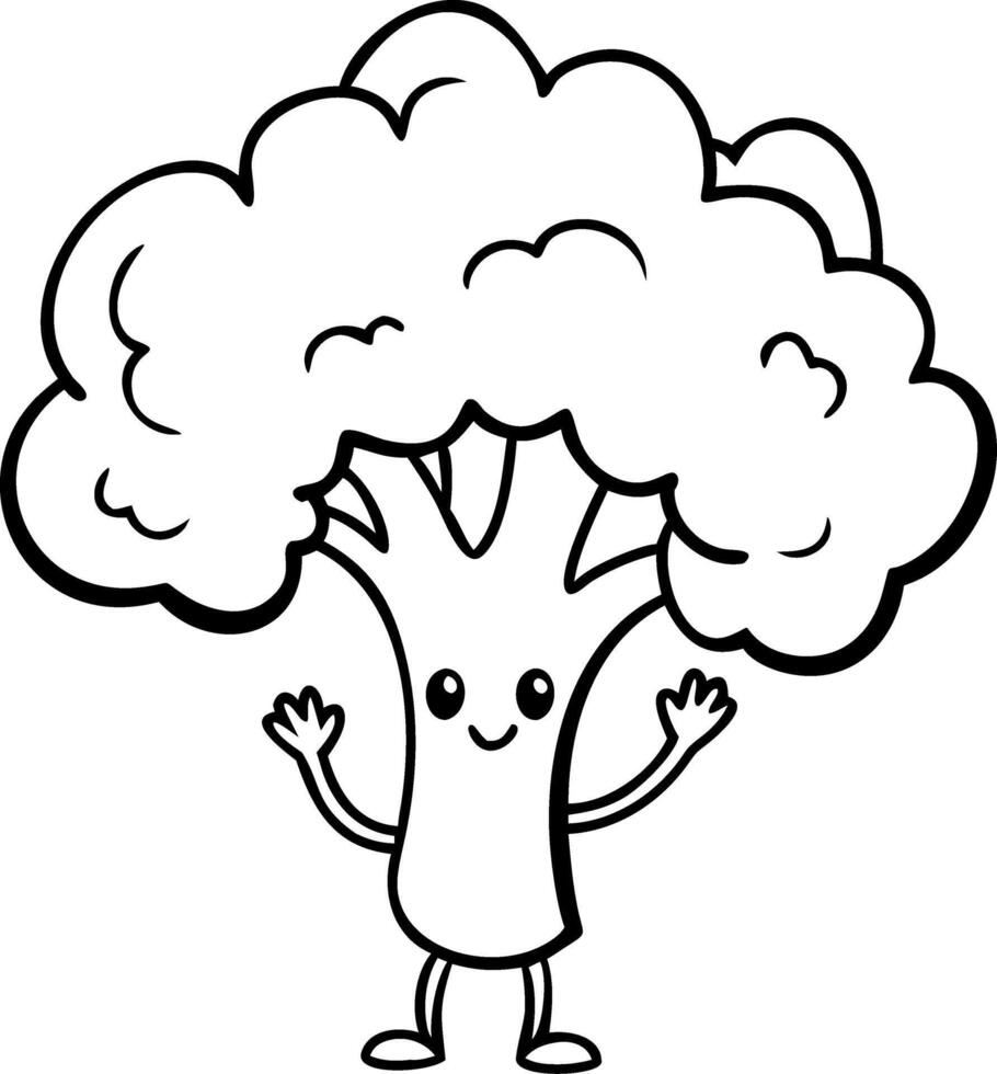 Cute Smiling Cartoon Broccoli Character Illustration with Happy Expression vector