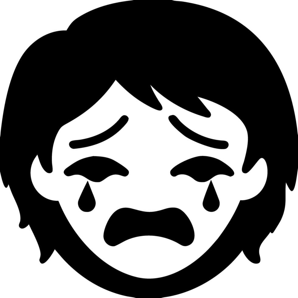 Crying Sad Face Black Silhouette on Grey Emotional Clipart vector