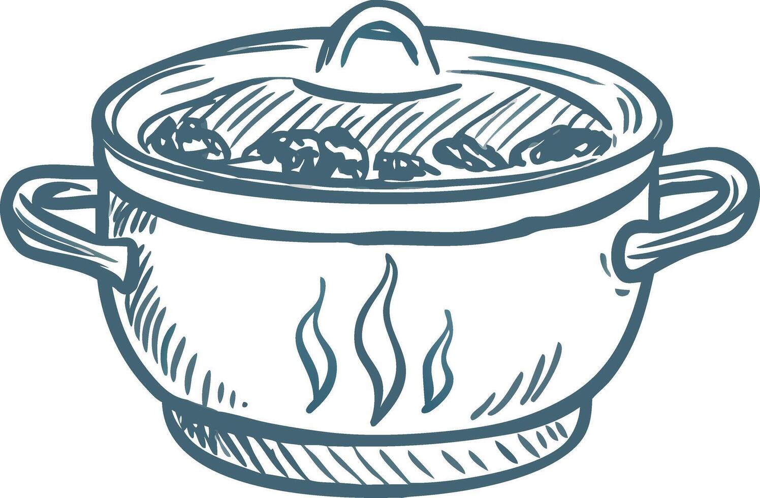 Blue Hand-Drawn Cooking Pot Illustration with Steam and Lid vector