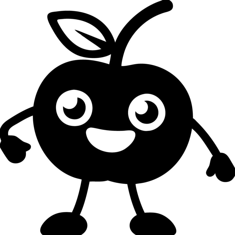 Cute Happy Cartoon Cherry Character with Smile and Leaf Illustration vector