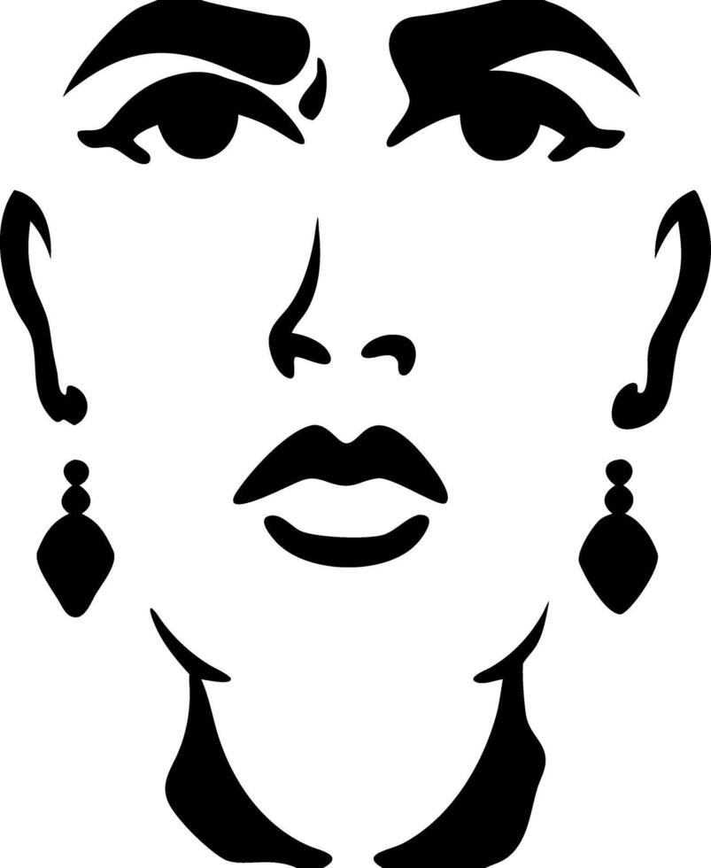 Bold Feminine Face Minimalist Portrait with Earrings vector