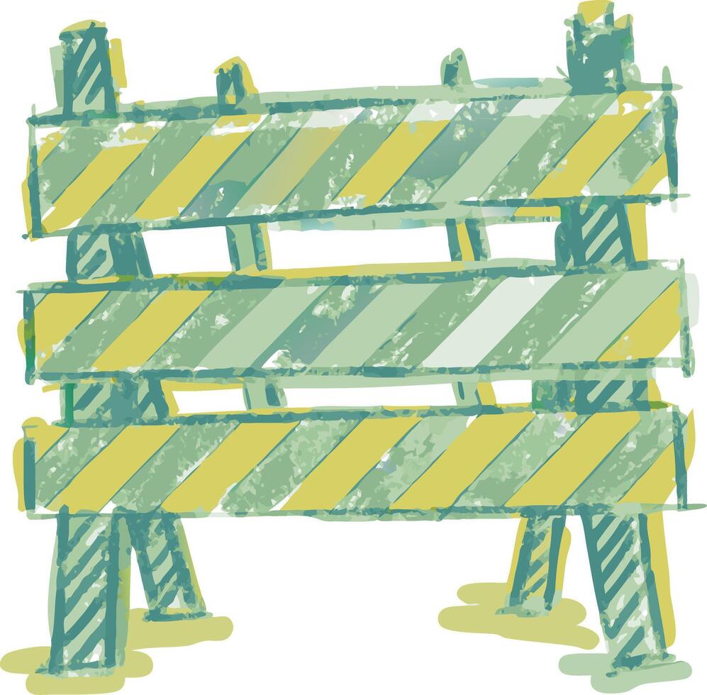Construction Barrier Illustration with Yellow and Green Diagonal Stripes vector