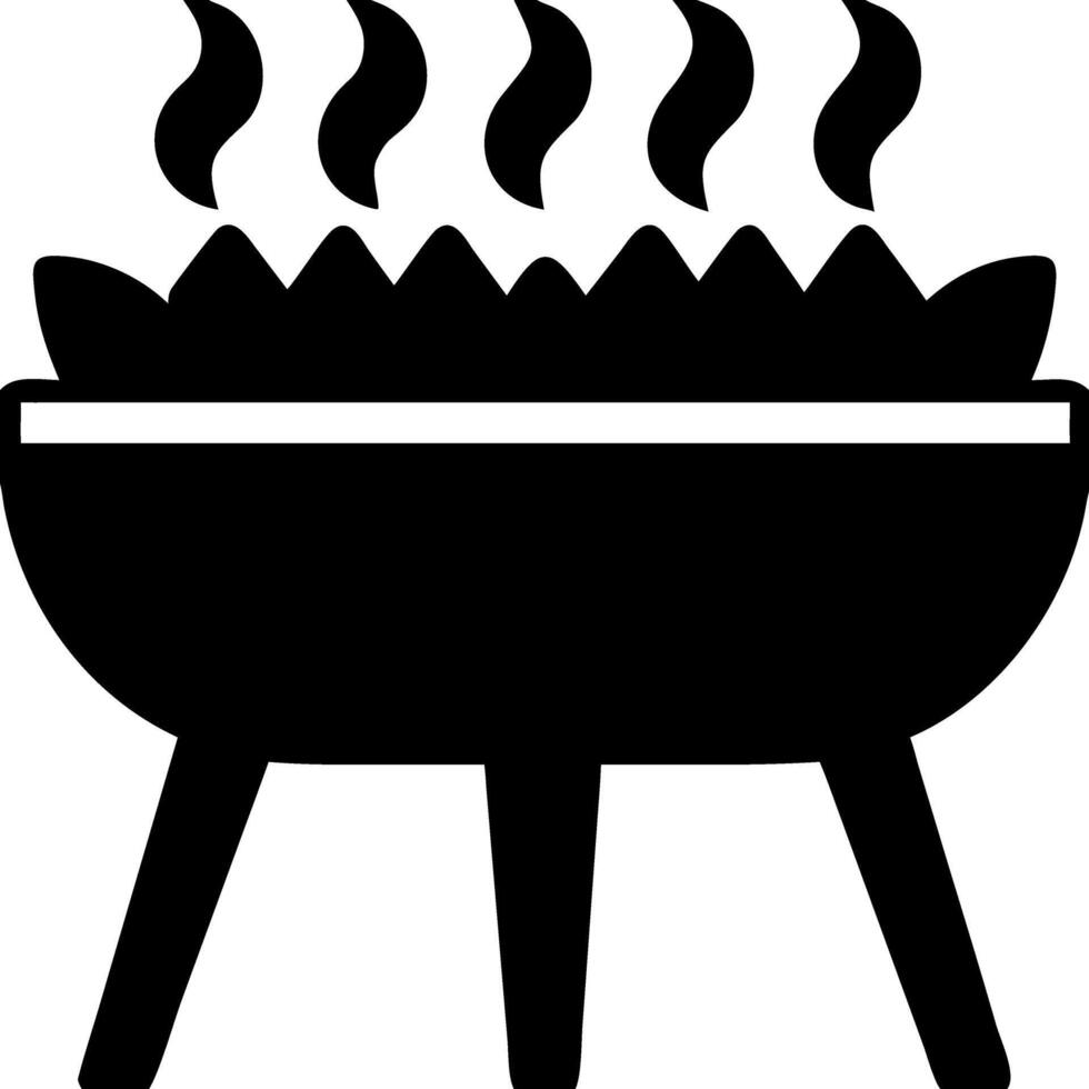 Black Silhouette Barbecue Grill with Rising Smoke for Outdoor Cooking Illustration vector