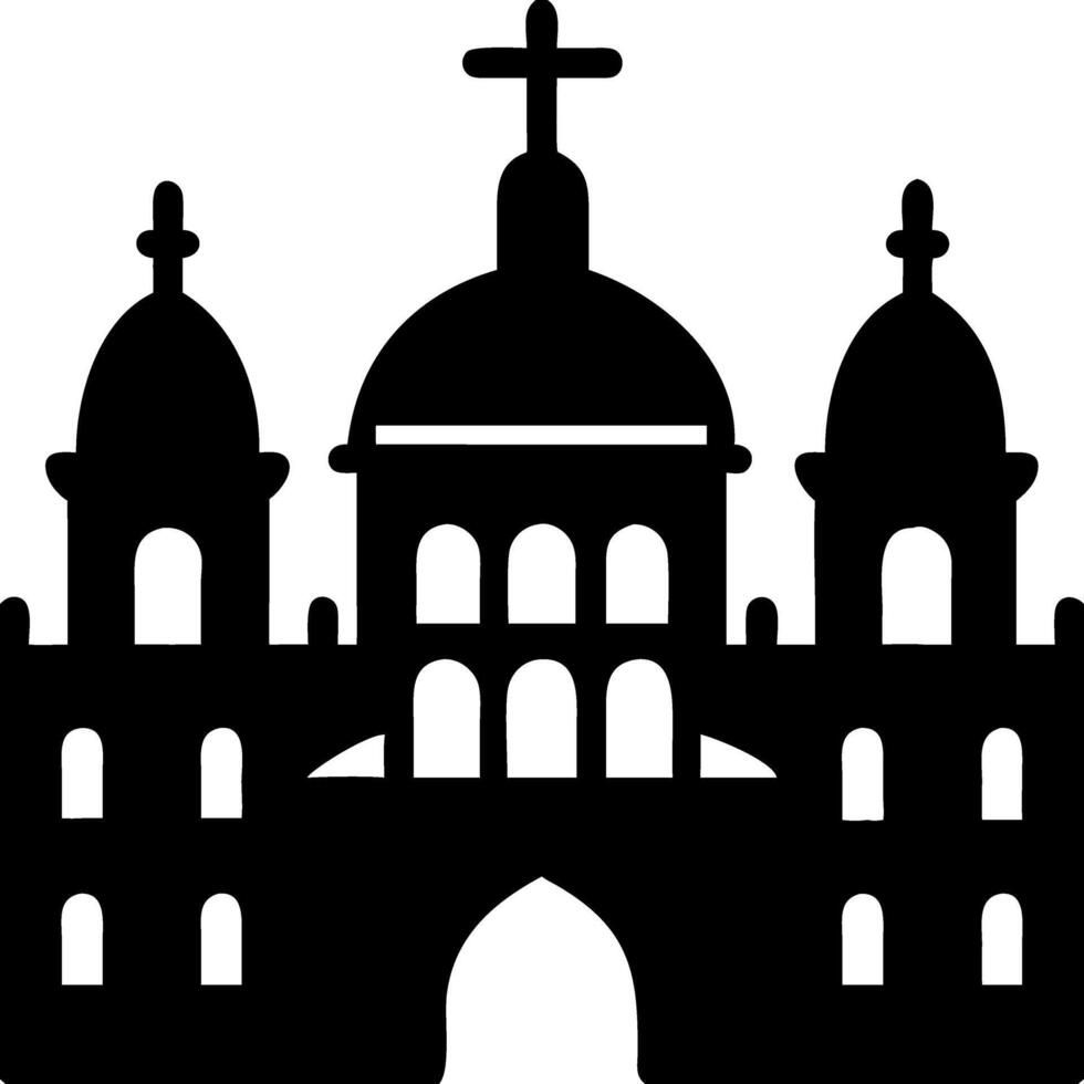 Black Silhouette of Historical Cathedral with Crosses and Arches Illustration vector
