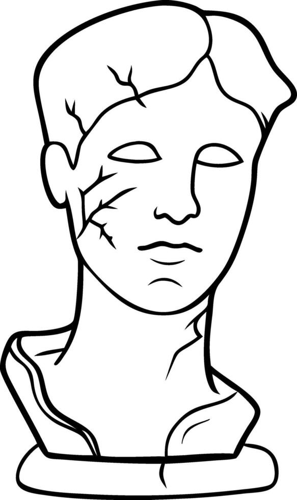 Ancient Greek Bust Sculpture with Cracks Symbolizing Time and Imperfection vector