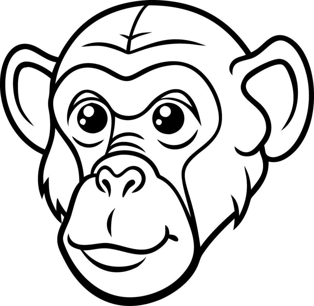 Illustration Cute Chimpanzee Face Outline Cartoon Wildlife Art vector