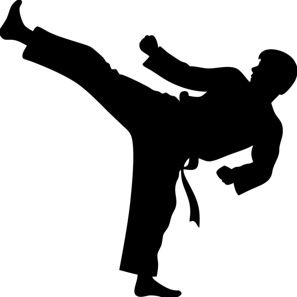 Martial Arts Fighter Silhouette Executing High Kick Illustration vector
