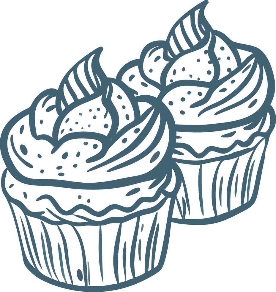 Hand-Drawn Cupcake Art with Swirled Frosting for Bakery Design vector