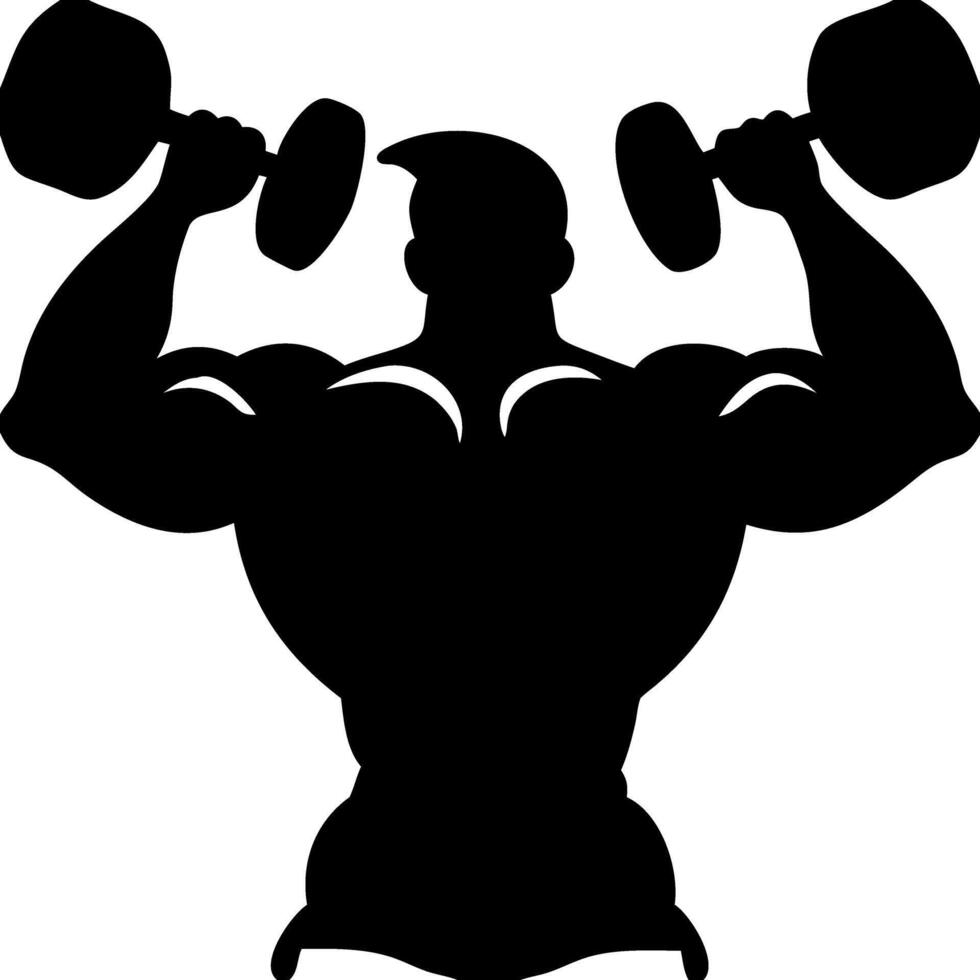 Muscular Bodybuilder Lifting Dumbbells Silhouette Illustration vector