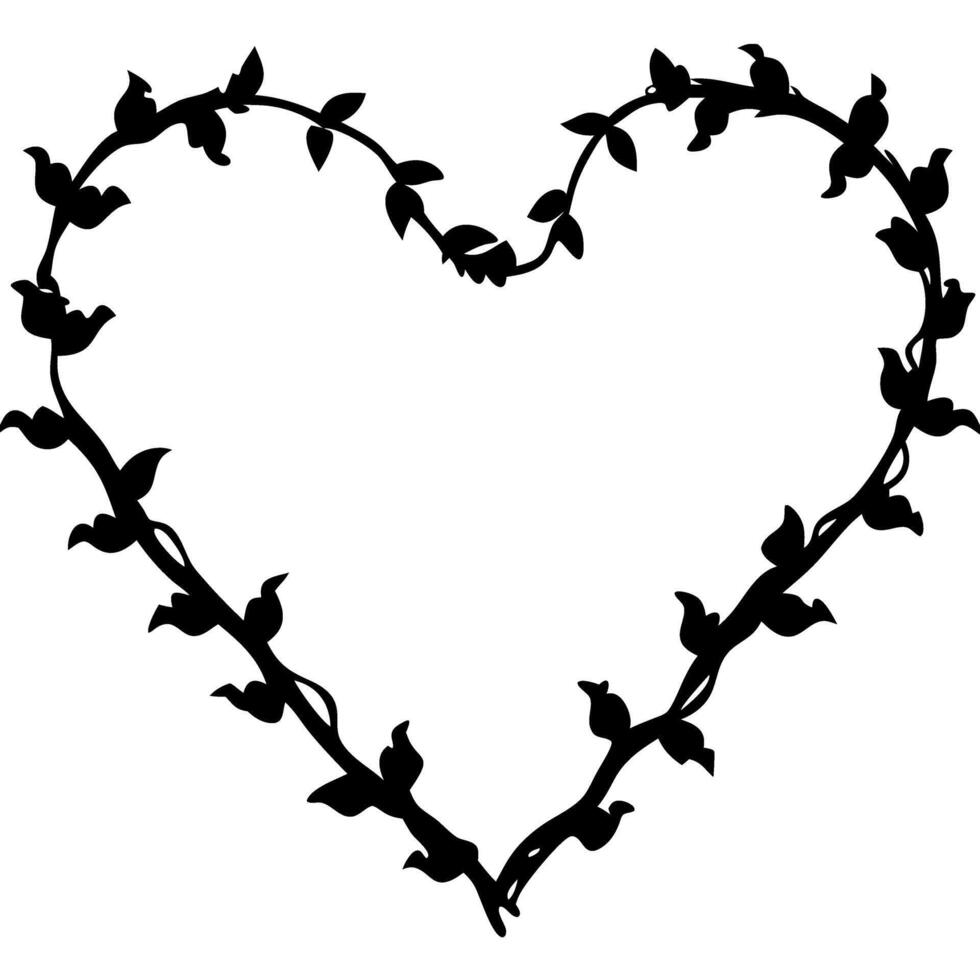 Heart-Shaped Vine Silhouette with Leaves Romantic Nature Design vector