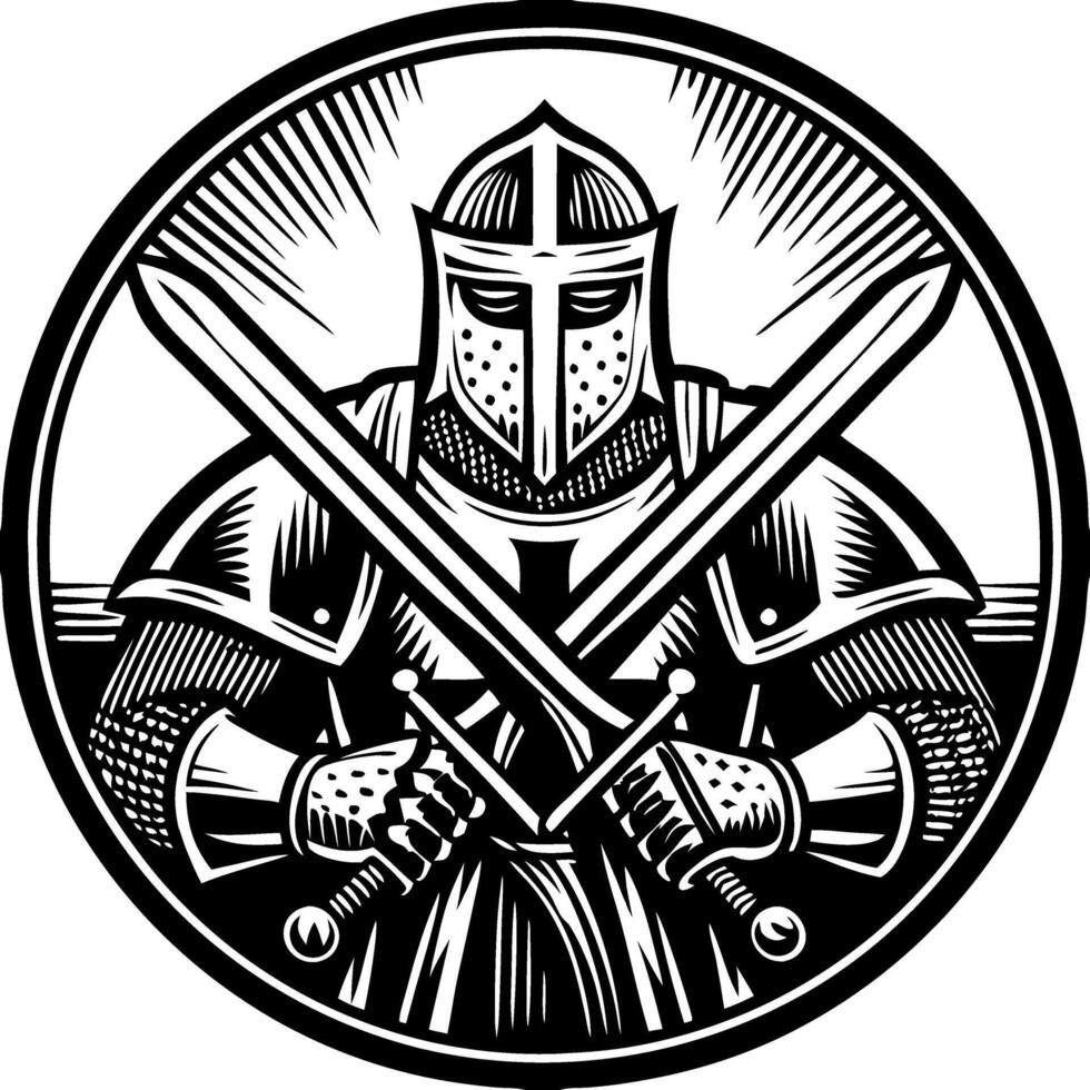Medieval Knight with Crossed Swords Illustration for Logo and Emblem Design vector