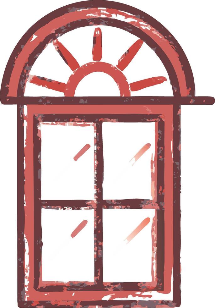 Rustic Arched Window Design with Sunrise Motif Illustration vector