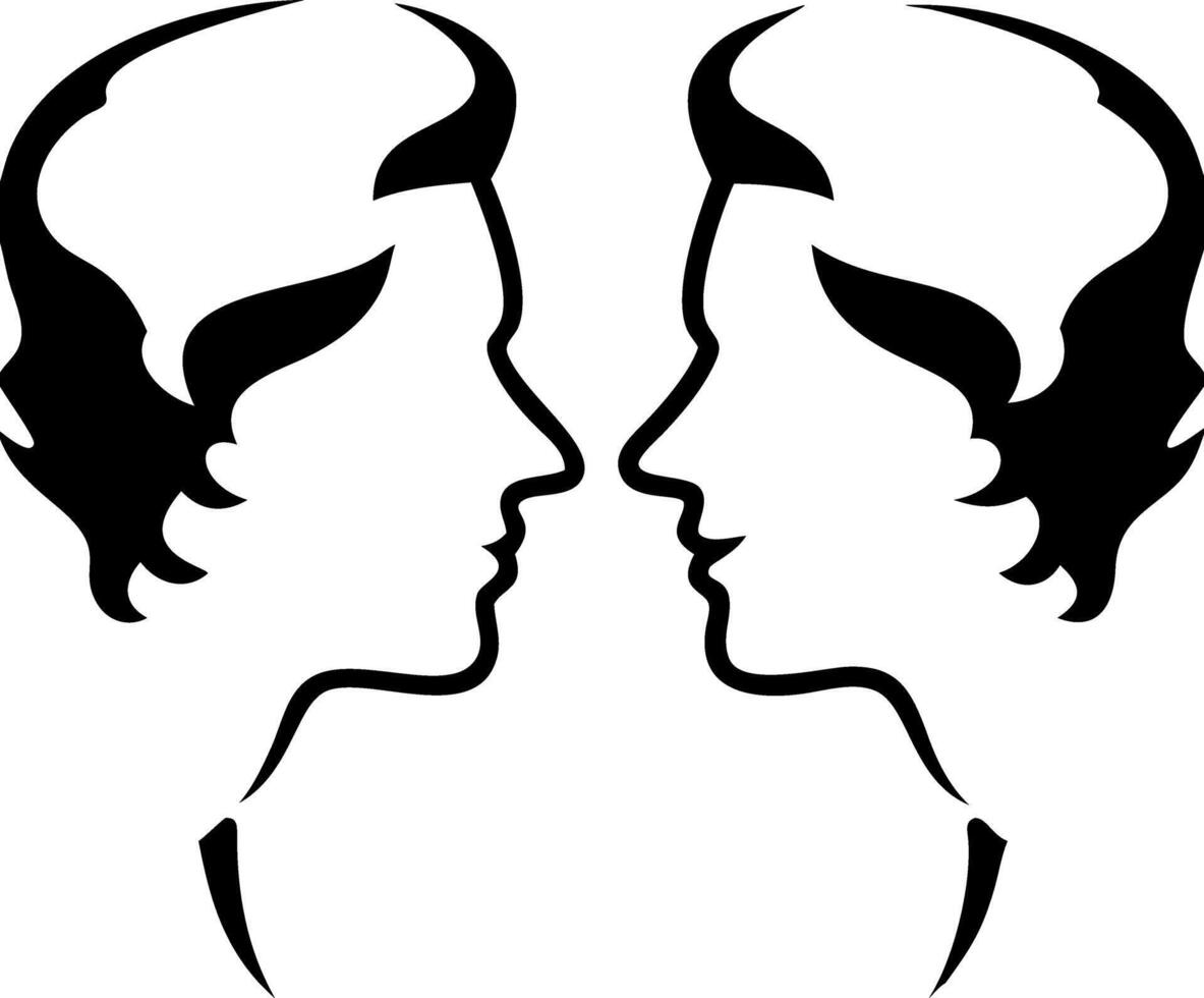 Silhouette Art of Twin Profiles Face-to-Face Illustration vector