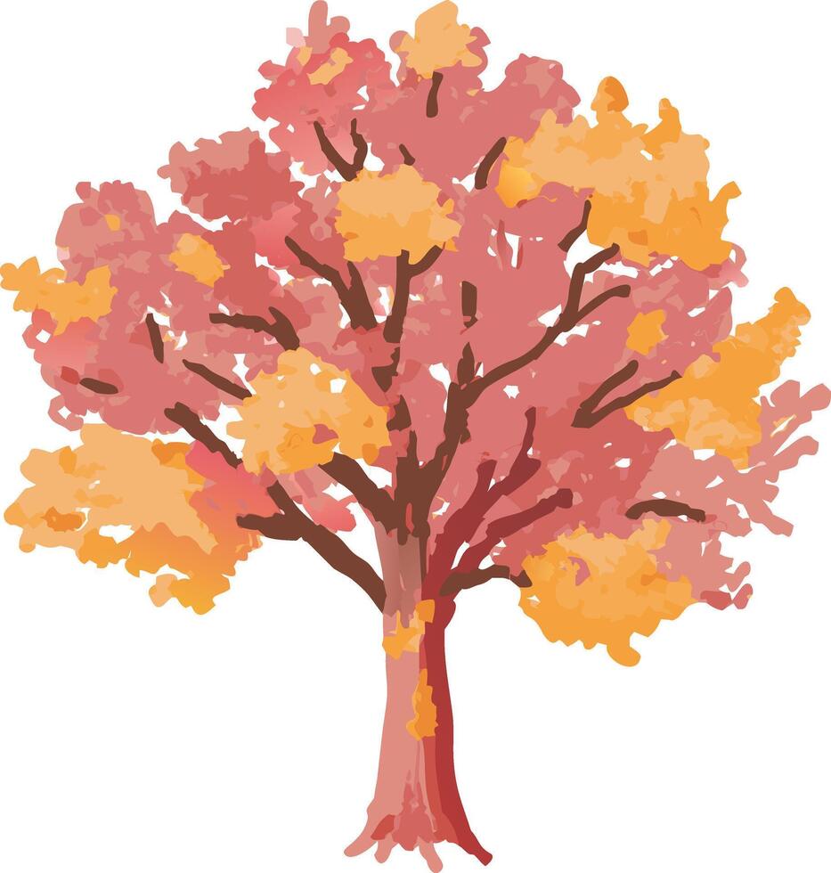 Vibrant Autumn Tree Illustration with Orange and Pink Leaves Art vector