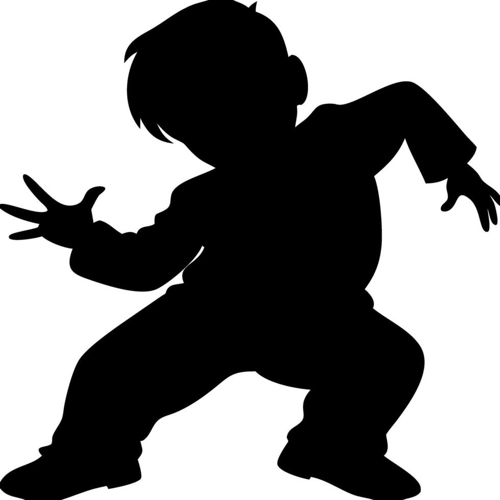 Silhouette of Child Dancing in Playful Pose Expressing Joy and Energy Illustration vector