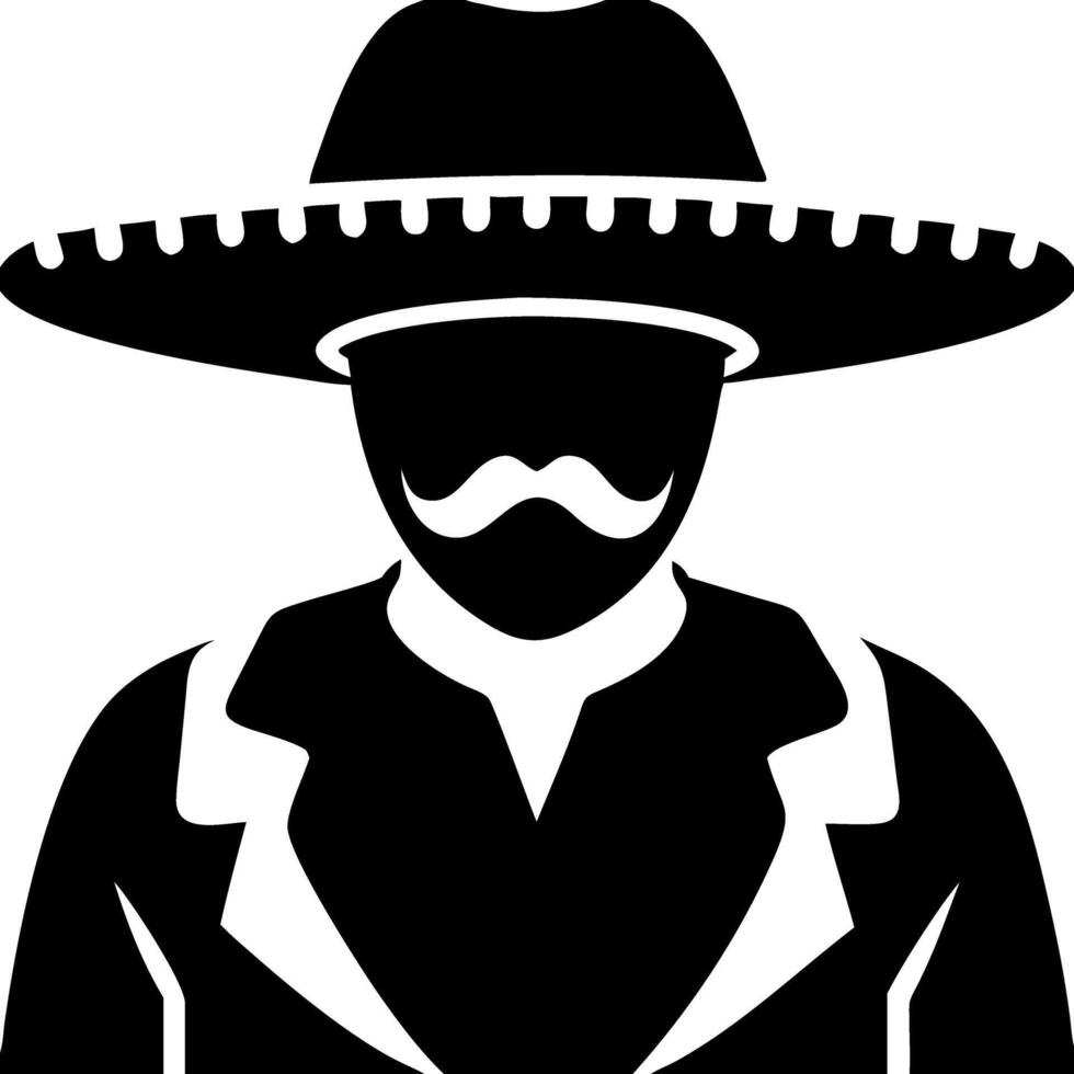 Sombrero Wearing Man Silhouette with Moustache Illustration vector