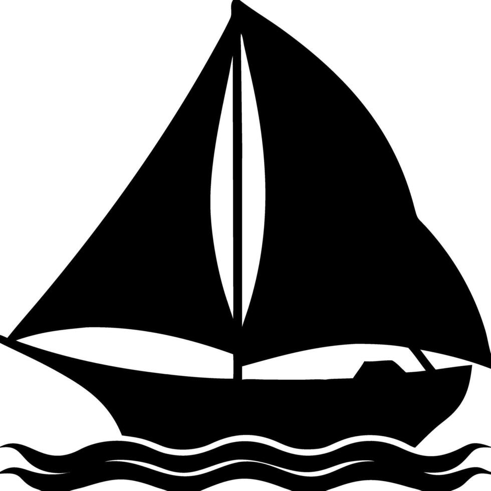 Sailing Boat Silhouette on Waves for Nautical Themed Design Projects vector
