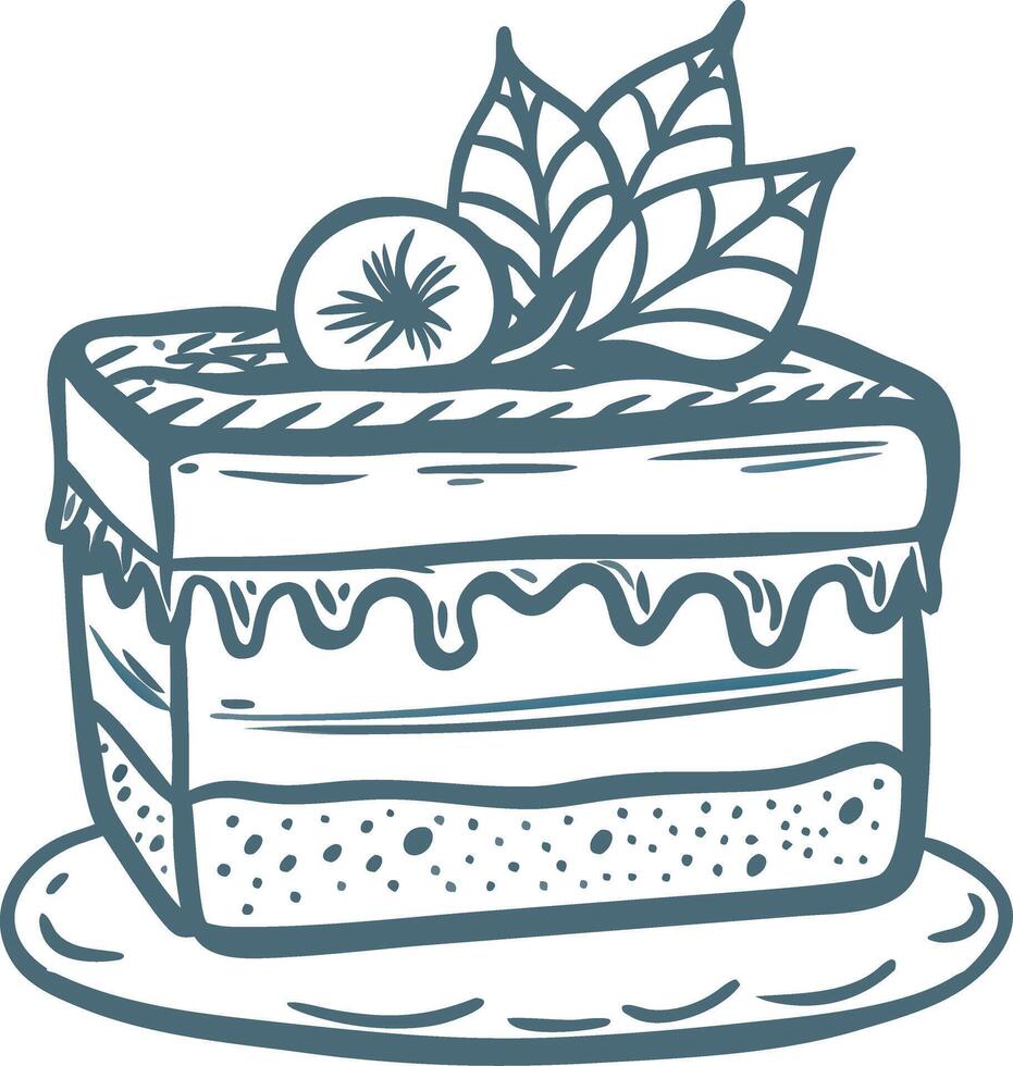 Delicious Cake Slice with Kiwi and Leaf Decor Illustration for Dessert Themes vector