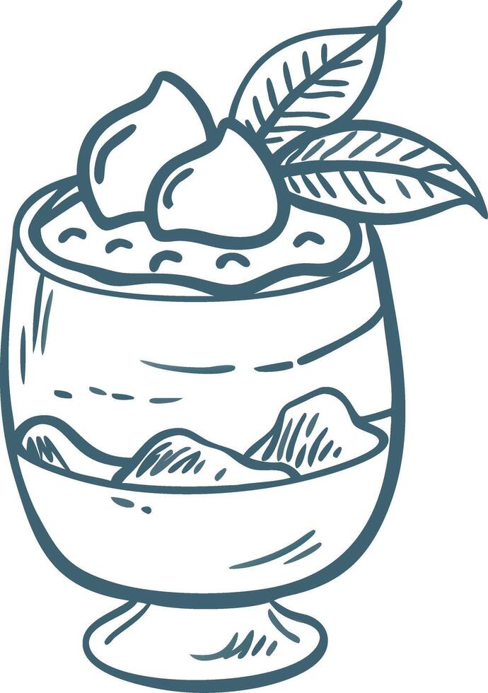 Elegant Dessert Glass with Whipped Cream and Leaf Decoration Illustration vector