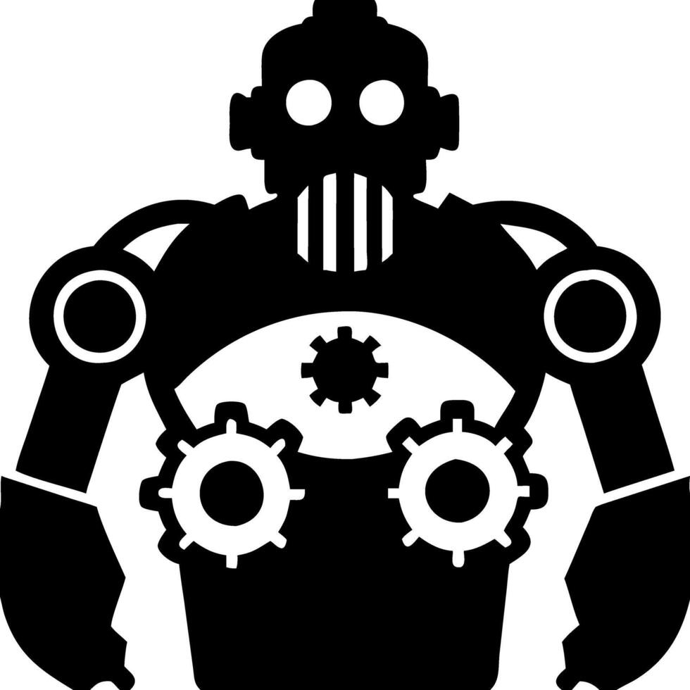 Futuristic Robot Silhouette with Gears Industrial Illustration vector