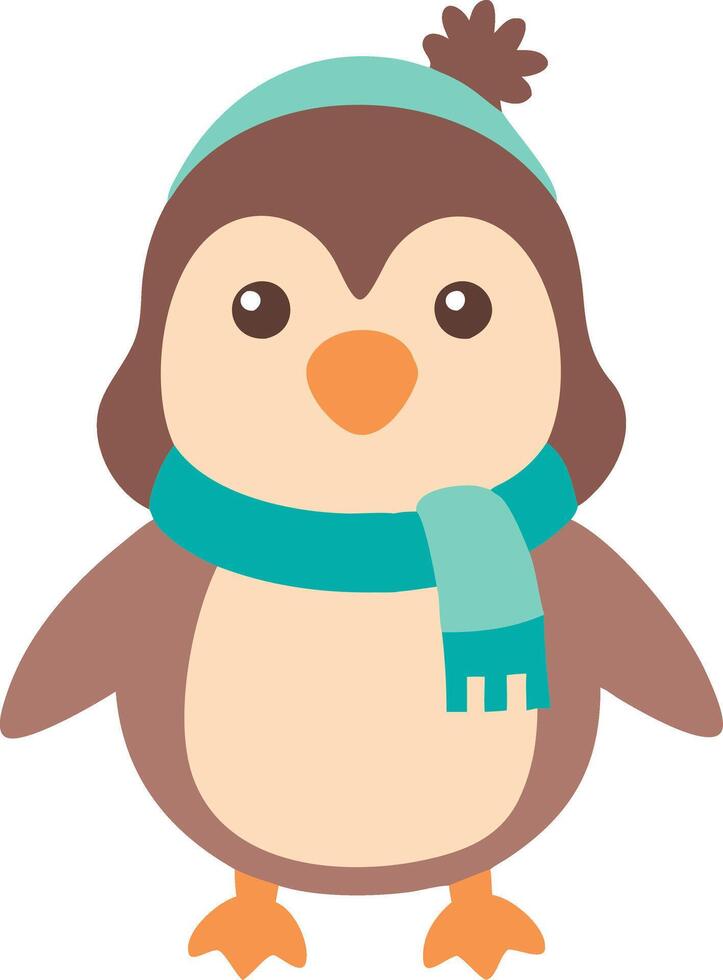 Cute Winter Penguin with Hat and Scarf Illustration for Seasonal Design Projects vector