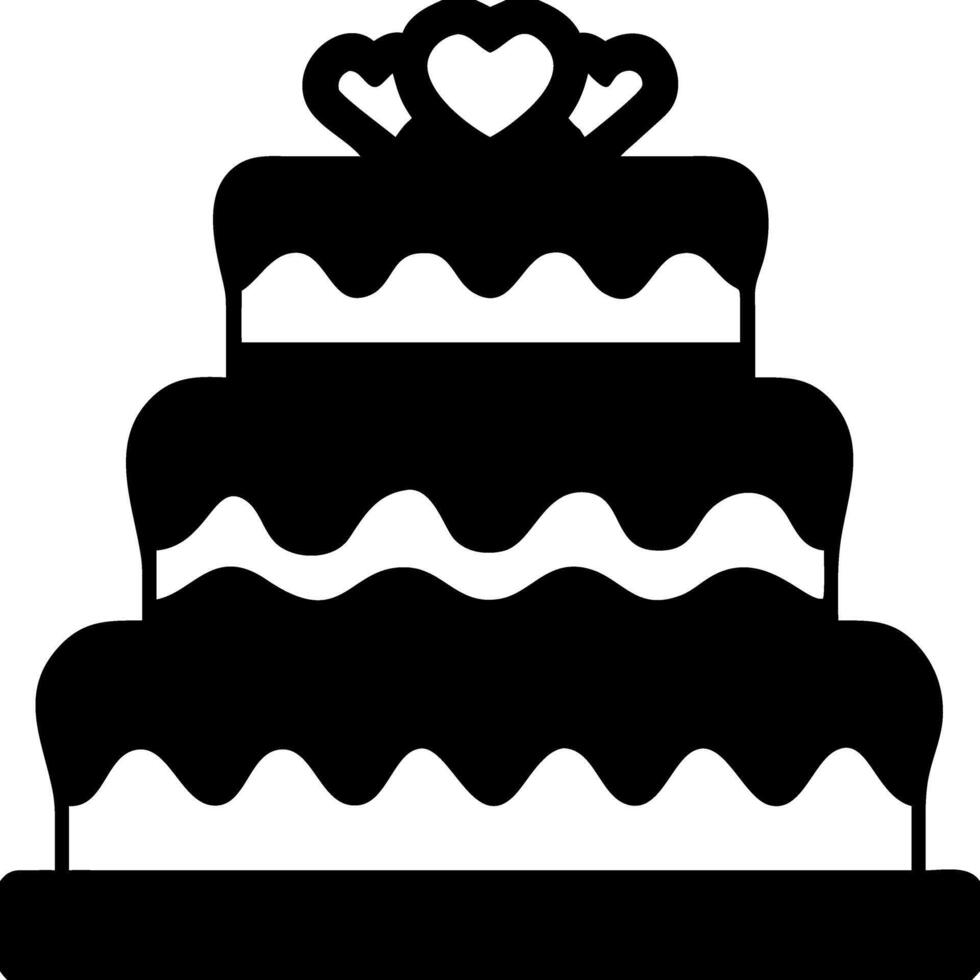 Elegant Wedding Cake Silhouette with Heart Topper vector