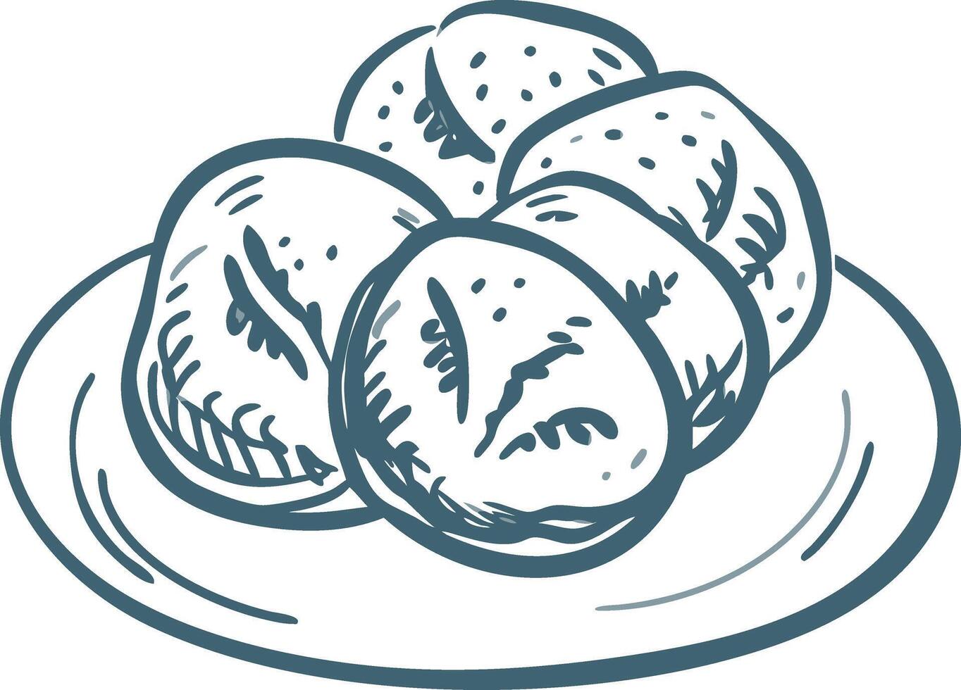 Hand Drawn Illustration of Bread Rolls on Plate vector