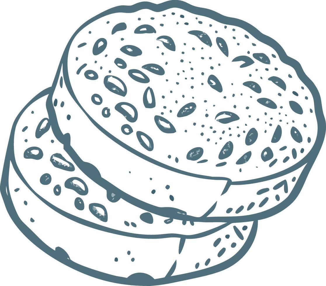 Hand Drawn Illustration of Seeded Bread Roll Stack vector