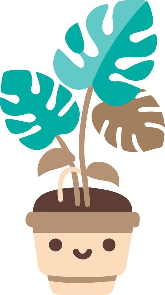 Cute Smiling Potted Plant with Monstera Leaves Illustration for Home Decor vector