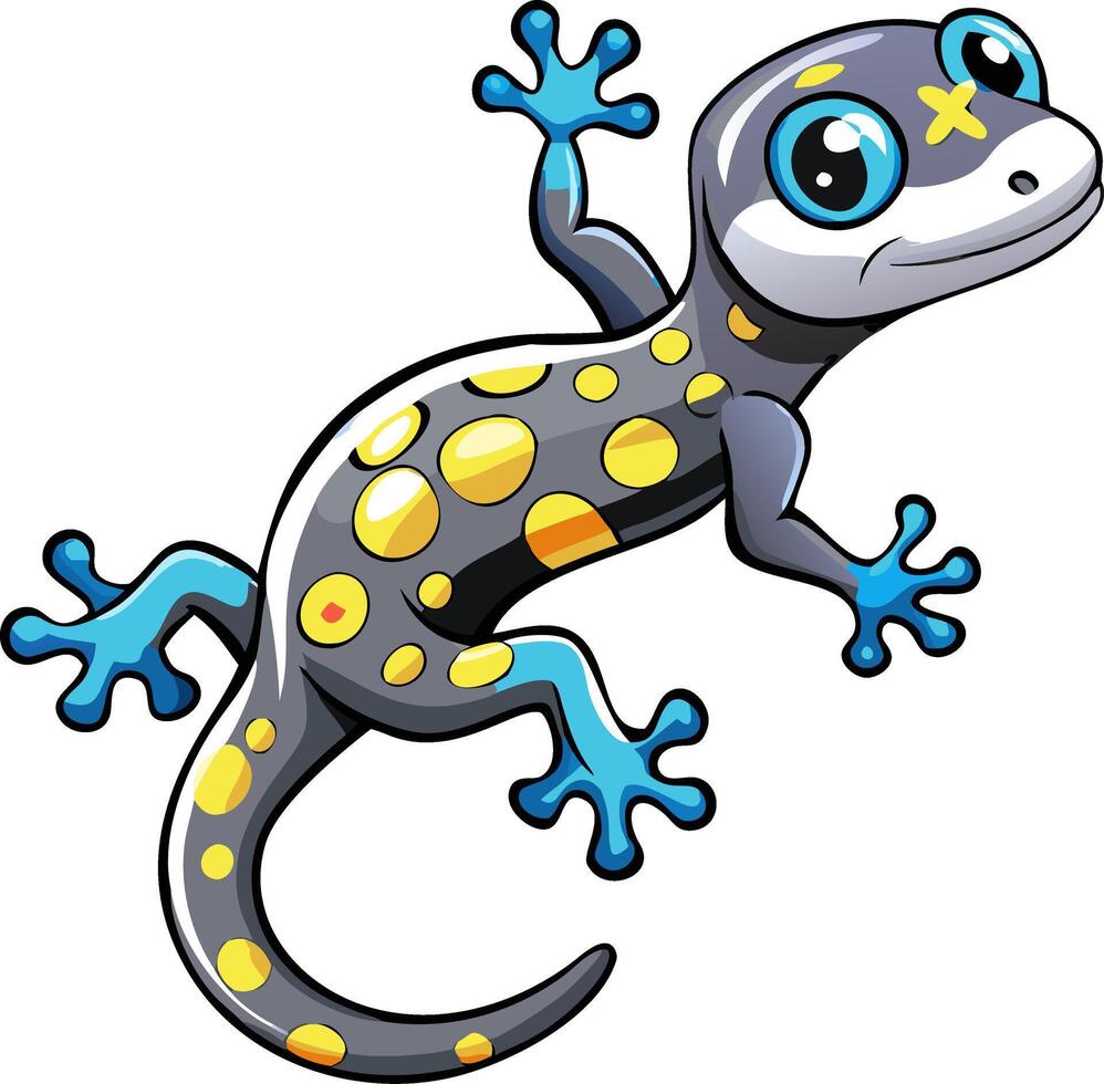 Cute Colorful Cartoon Gecko with Spots and Blue Feet Illustration vector