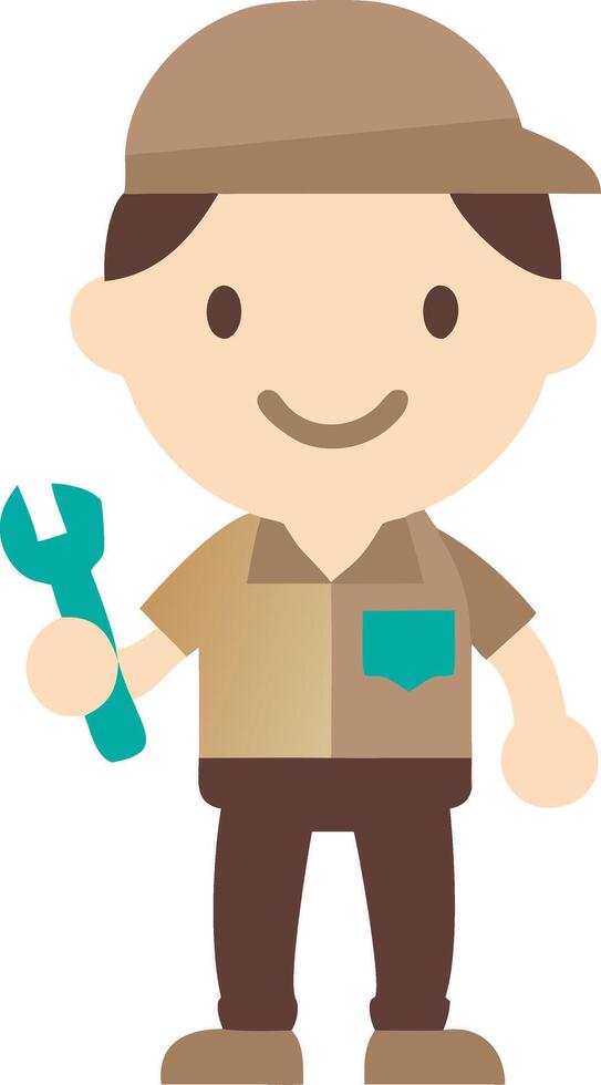 Cartoon Mechanic Holding Wrench Illustration for Auto Repair and Maintenance vector
